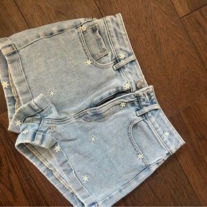 Light Blue Denim Shorts with Floral Accents